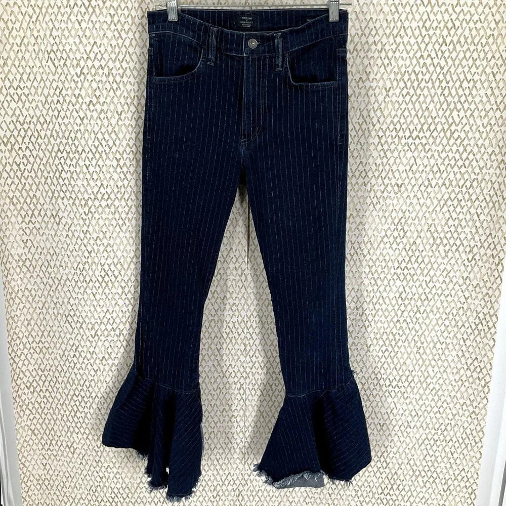Citizens of Humanity Jeans Womans Size 27 Striped Drew Flounce High Rise Denim